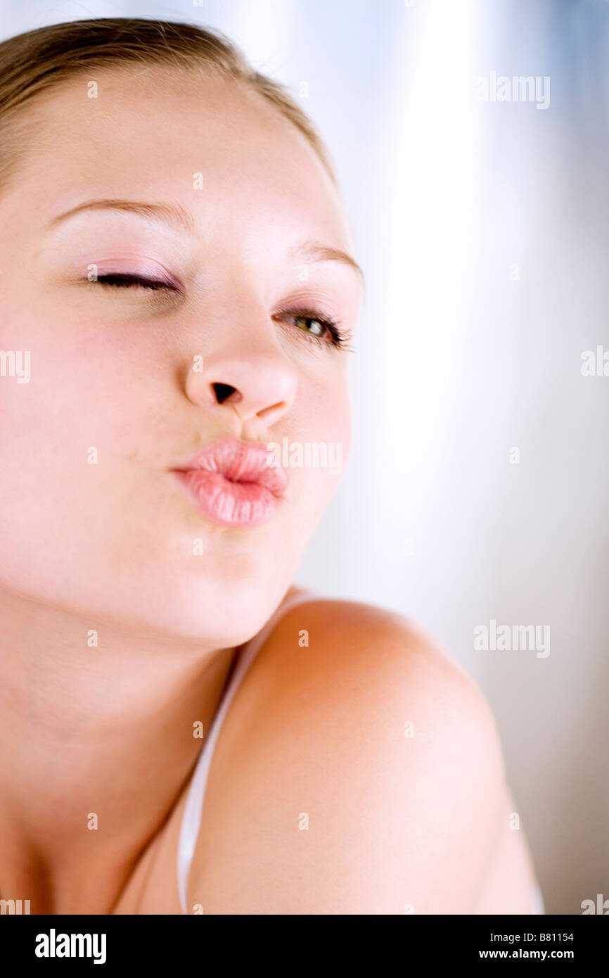 Close up to a young woman s nose and mouth Stock Photo