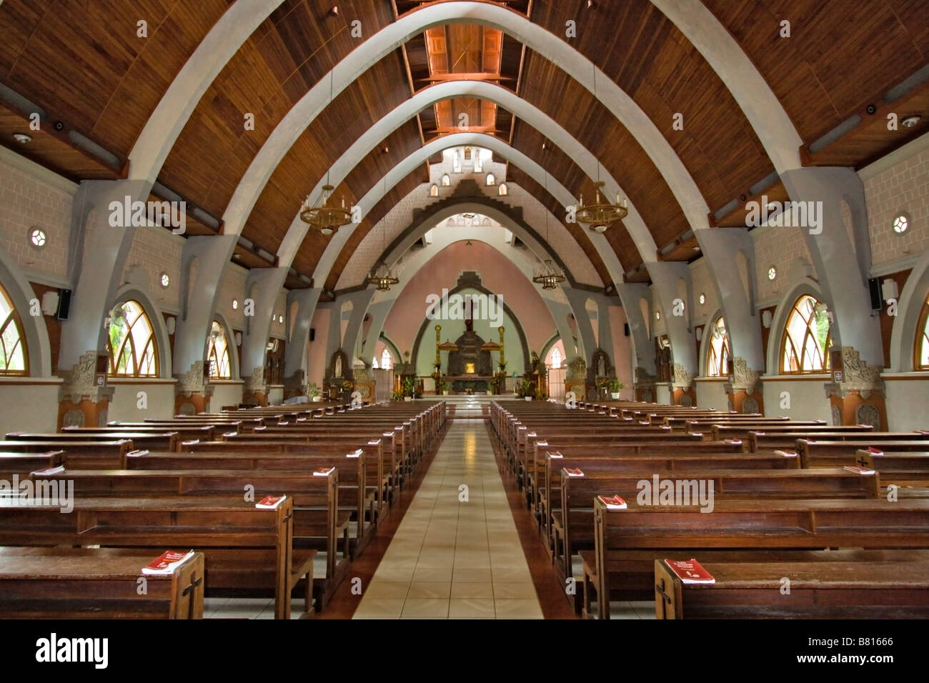 Interior of the unusual Roman Catholic church at Palasari, Bali, Indonesia Stock Photo