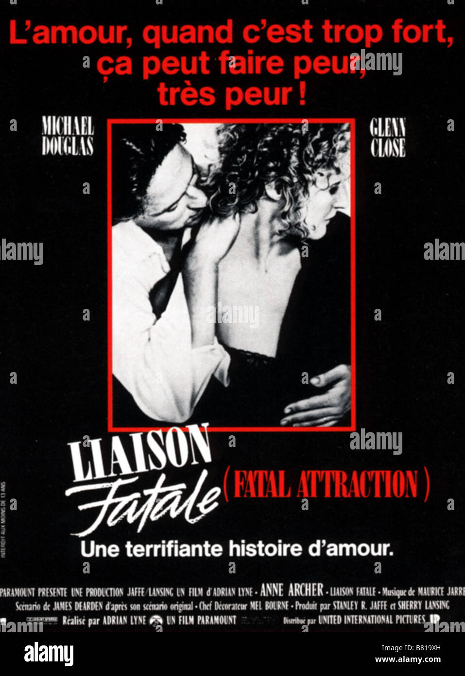 Fatal Attraction  Year: 1987 USA Michael Douglas, Glenn Close  Director: Adrian Lyne Movie poster (Fr) Stock Photo
