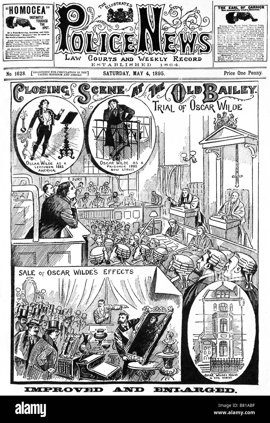 Trial Of Oscar Wilde Police News 1895 newspaper coverage of the sensational trial at which he was sentenced to 2 years prison Stock Photo