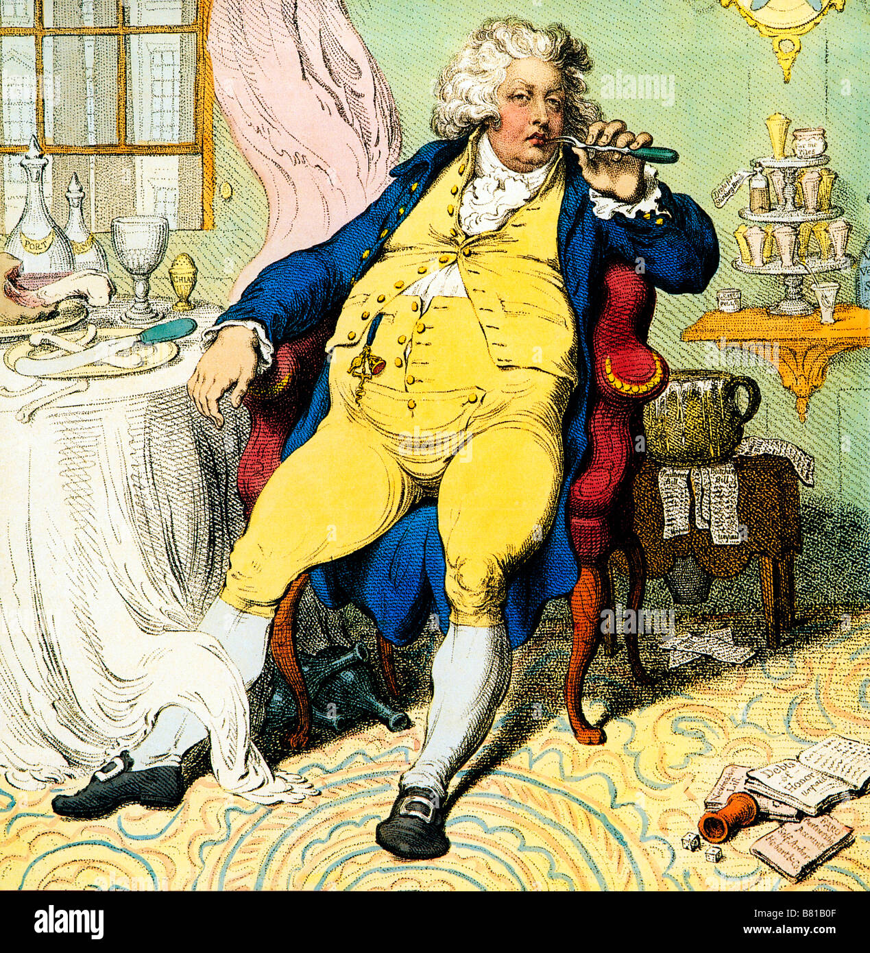 George IV as Prince of Wales 1792 caricature by Gillray of A Voluptuary Under The Horrors Of Digestion Stock Photo