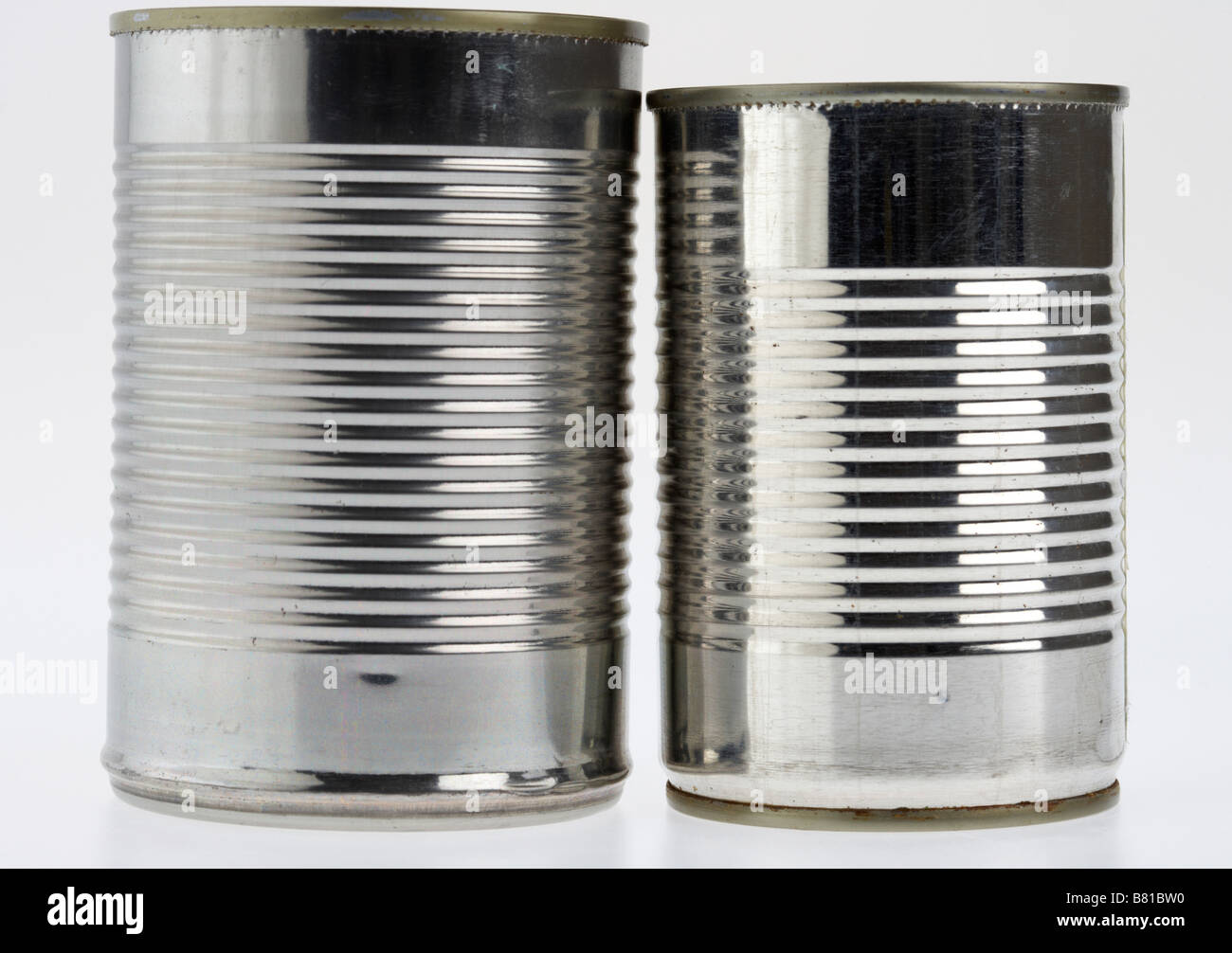 two used cleaned steel food cans containers ready for recycling Stock Photo