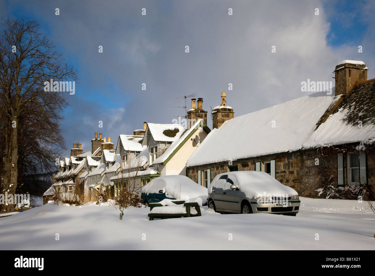 Braemar village, Aberdeenshire, Cairngorms National Park, Parked car on