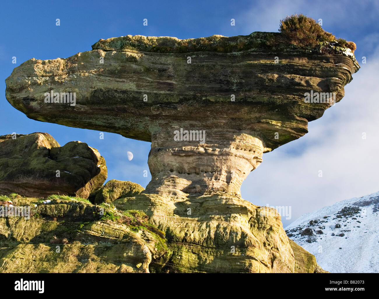 Moon pictured in the Bunnet Stane, Fife, Scotland, UK Stock Photo