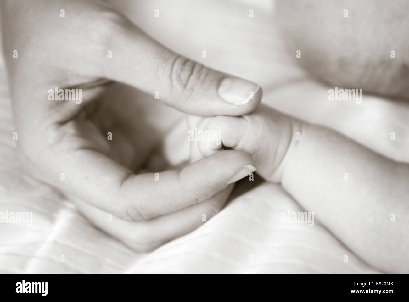 mother holding baby's hand Stock Photo