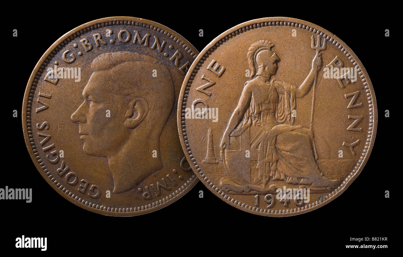 Bronze Penny 1d Brittania front and reverse sides King George VI Stock Photo