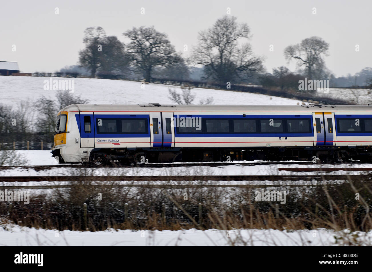 Chiltern Railways train in snow, UK Stock Photo