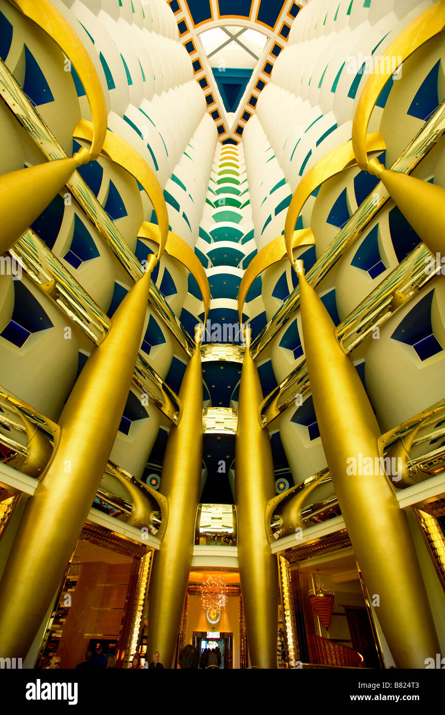 Atrium of the Burj Al Arab hotel at Dubai Stock Photo