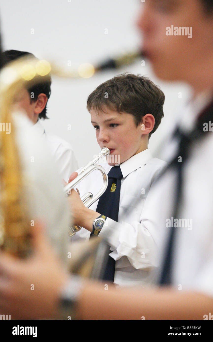 School students playing in a brass band Stock Photo