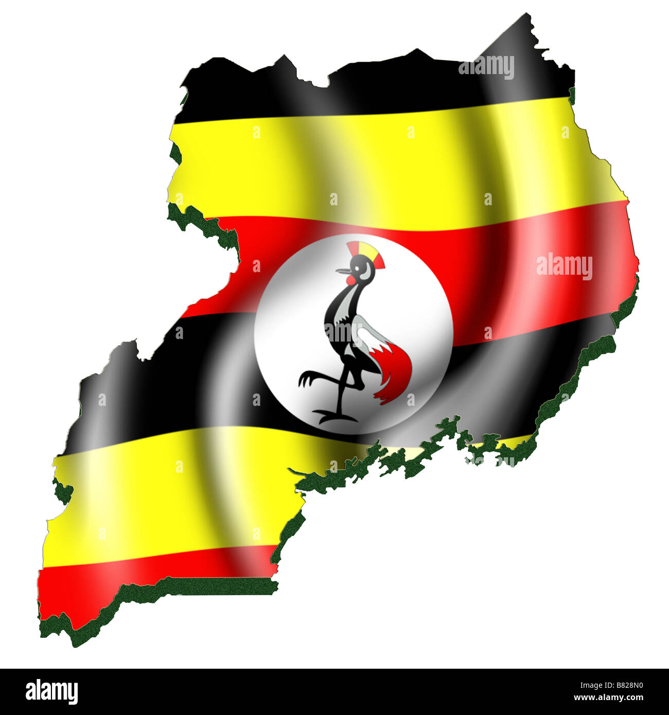 Outline map and flag of Uganda Stock Photo