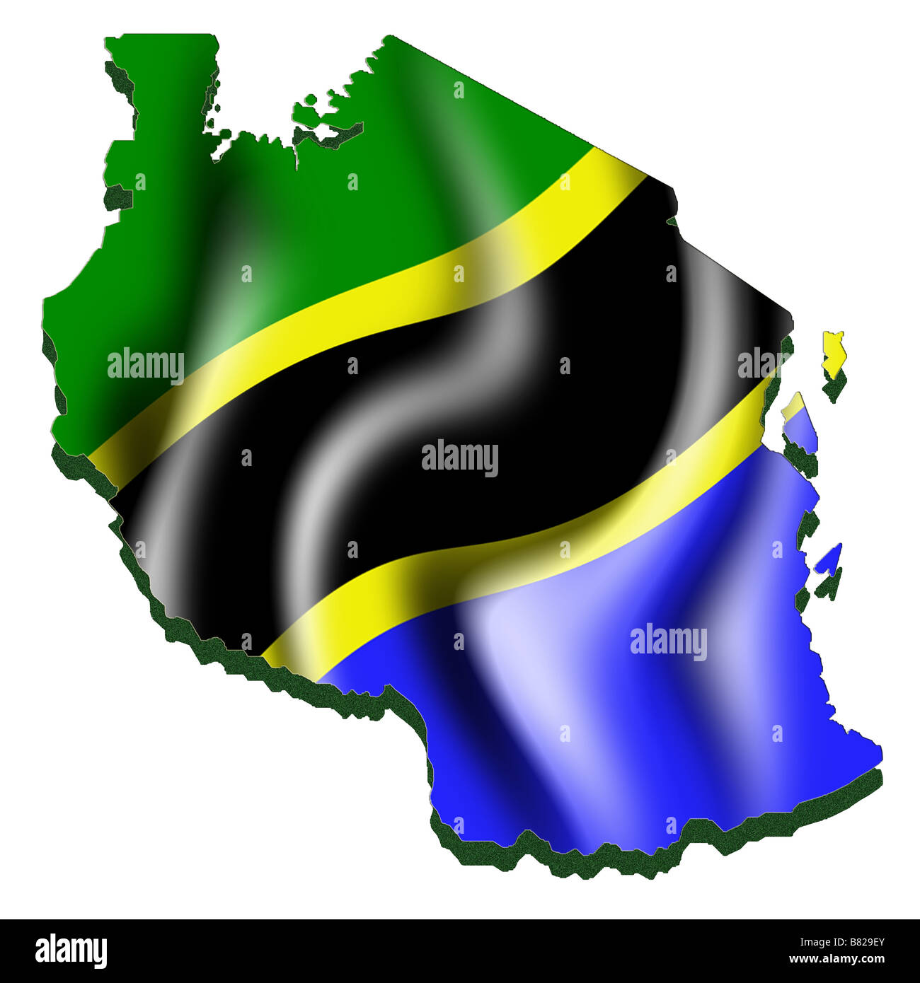 Outline map and flag of Tanzania Stock Photo