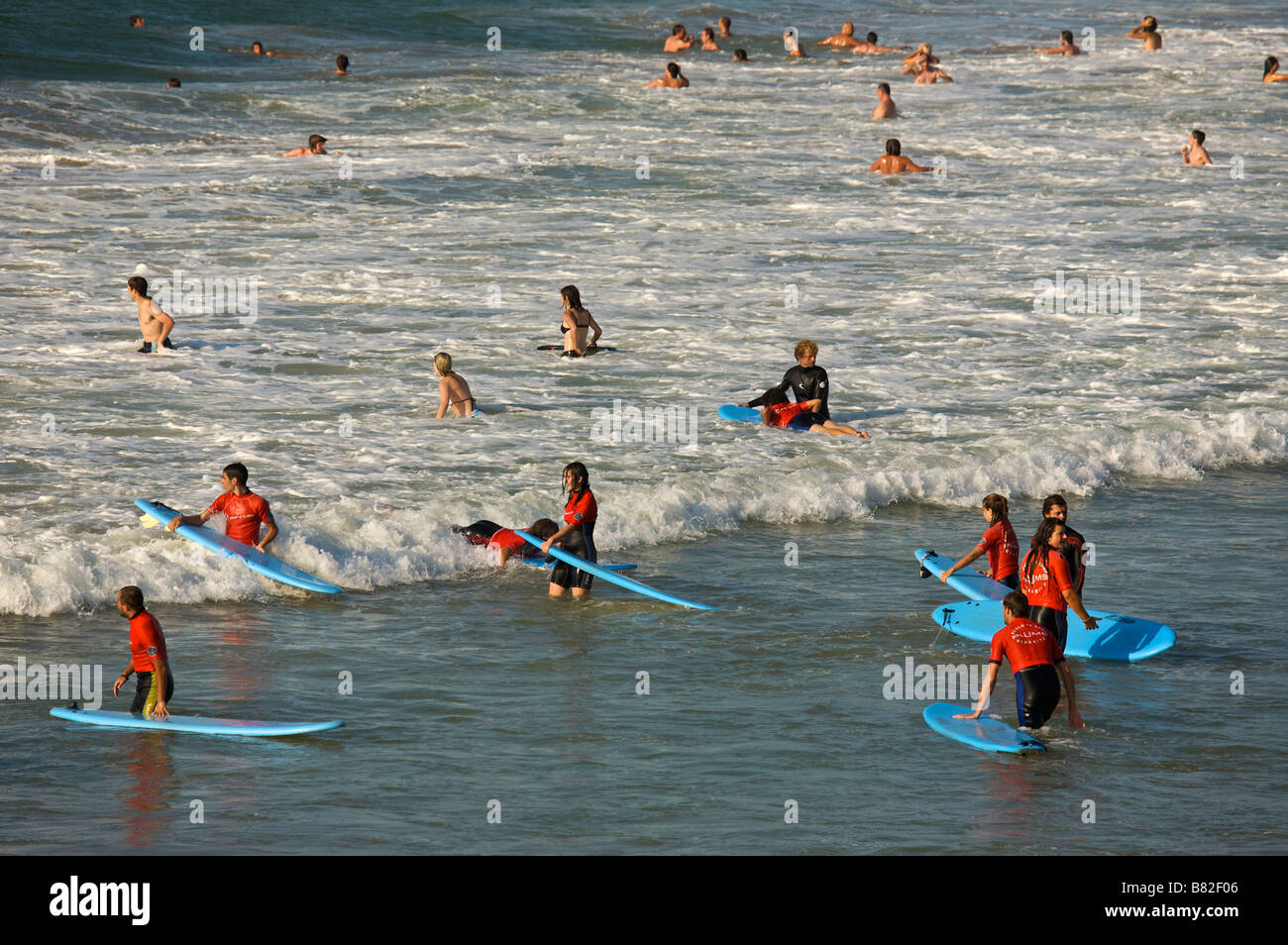 Surf school on Biarritz beach France Stock Photo Alamy