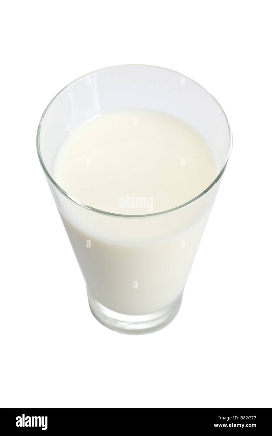 Glass of milk isolated on white background. /// cut out healthy drink dairy nutritious liquid calcium food beverage product nutrition fresh top view Stock Photo
