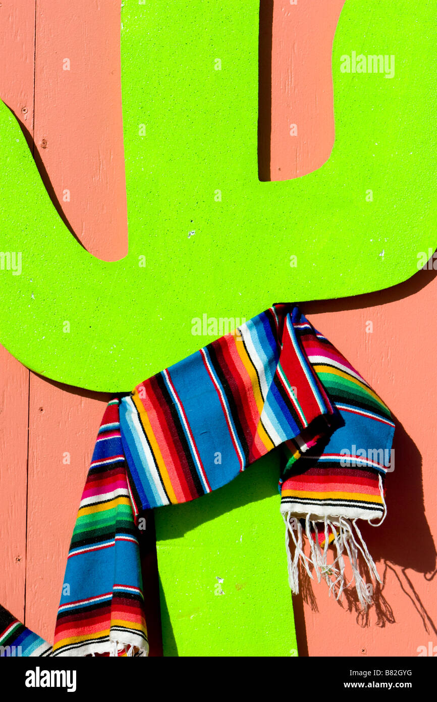 Green Painted Wooden Cactus And Colorful Cloth Stock Photo Alamy