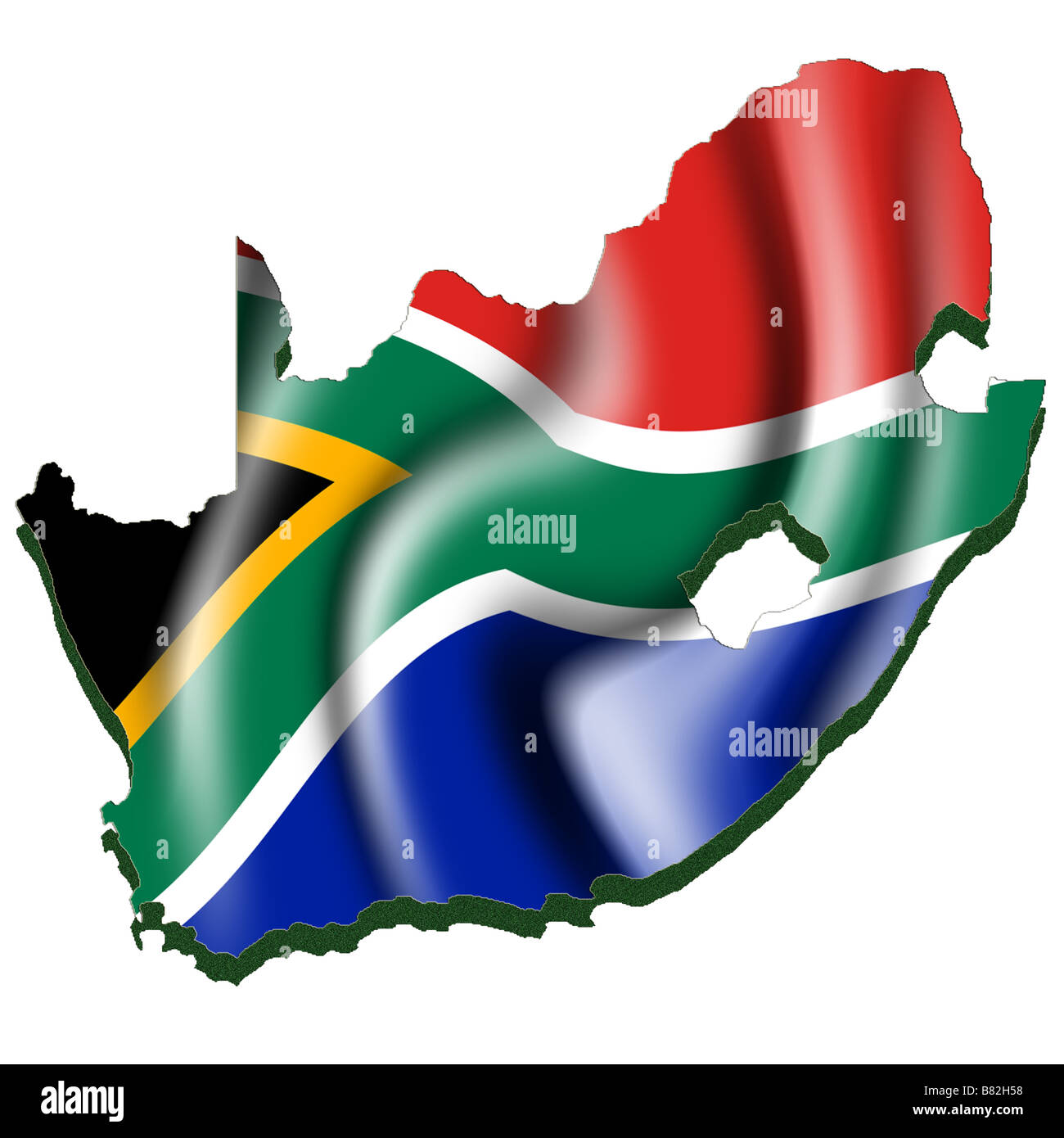 Outline map and flag of South Africa Stock Photo