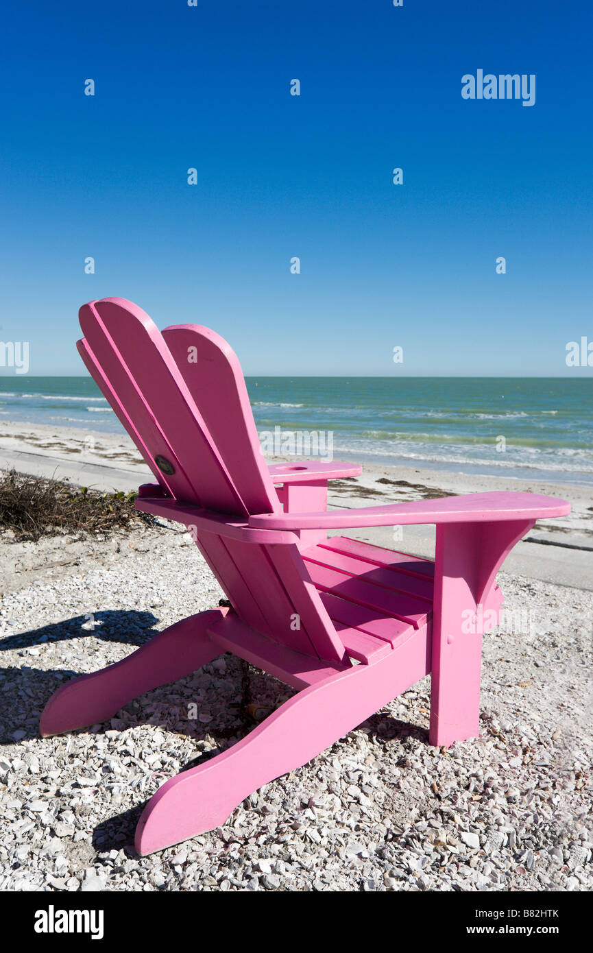 Wooden Lounger on the beach at Pass a Grille, St Pete Beach, Gulf Coast, Florida, USA Stock Photo