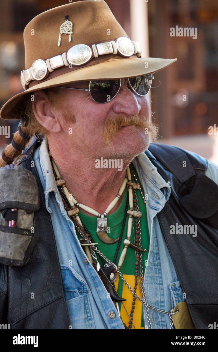 Portrait colourful old hippie figure Santa Fe New Mexico USA Stock Photo