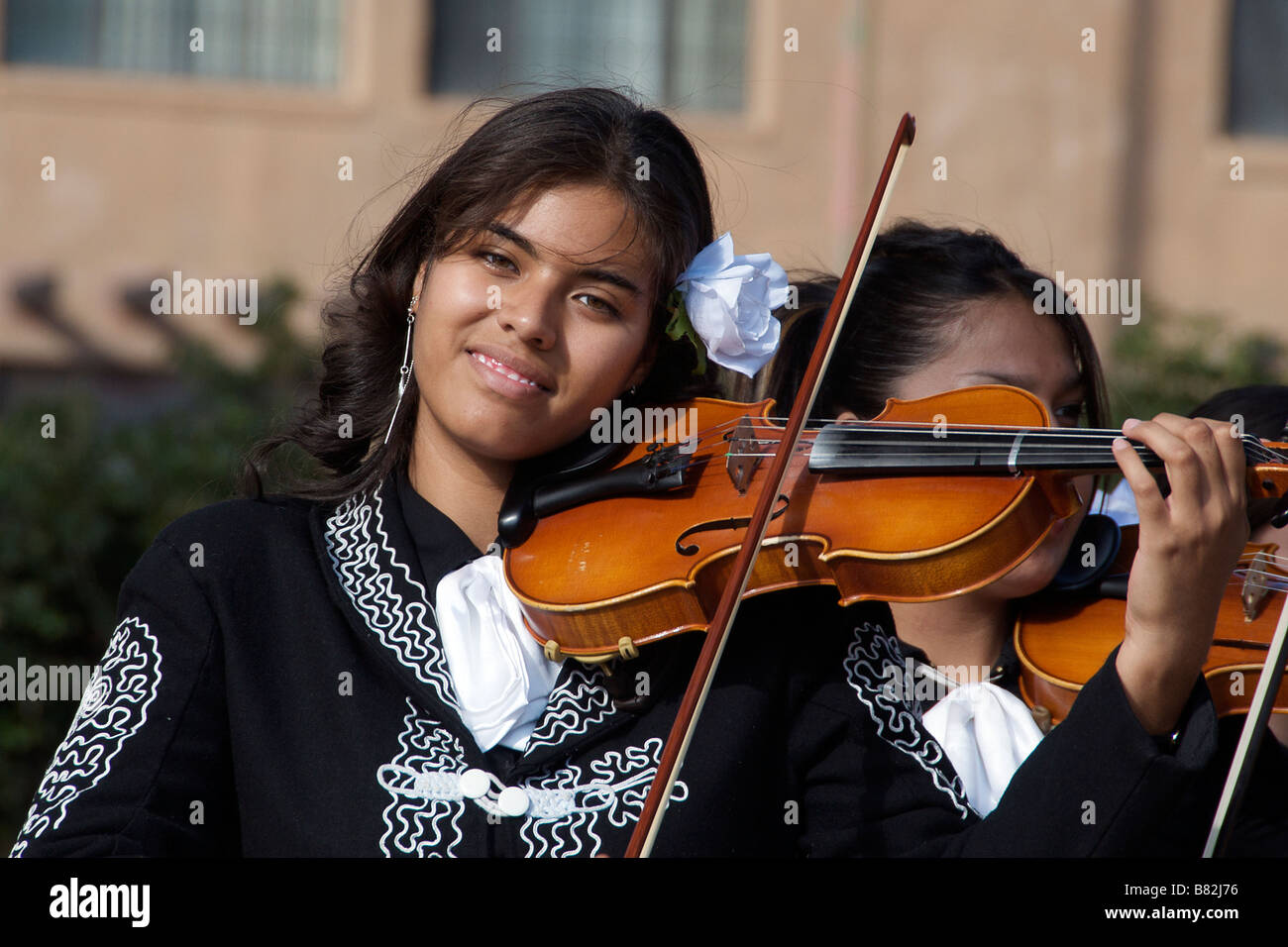 Portrait young female Hispanic violinist Santa Fe New Mexico USA Stock Photo