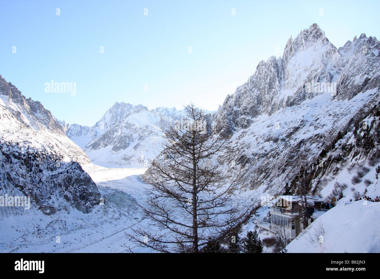 View of the Mer de Glace glacier in the Mont Blanc Massif, France, in winter Stock Photo