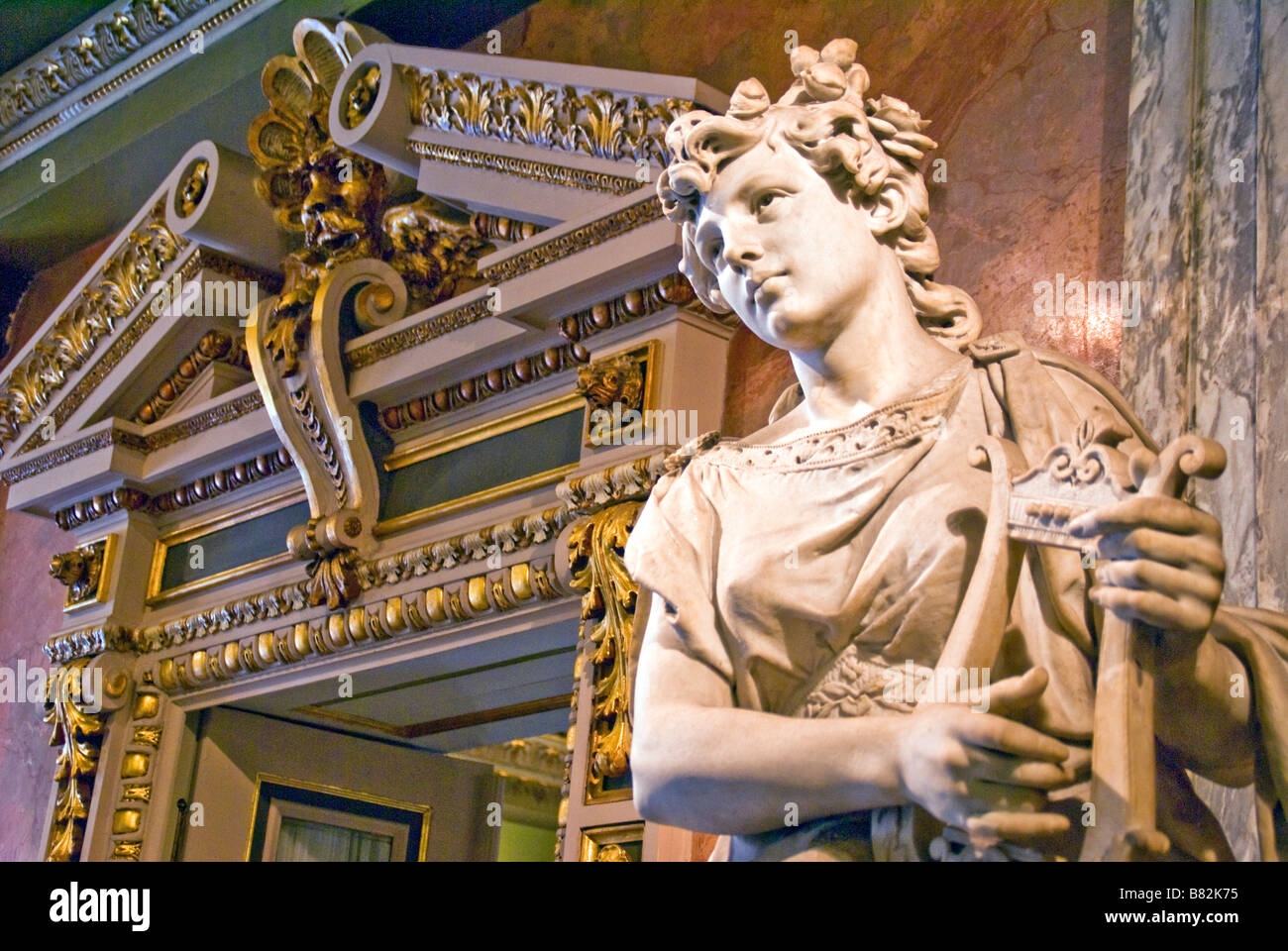 San Jose's National Theater (Teatro Nacional de Costa Rica), statue in the pink marble lobby Stock Photo