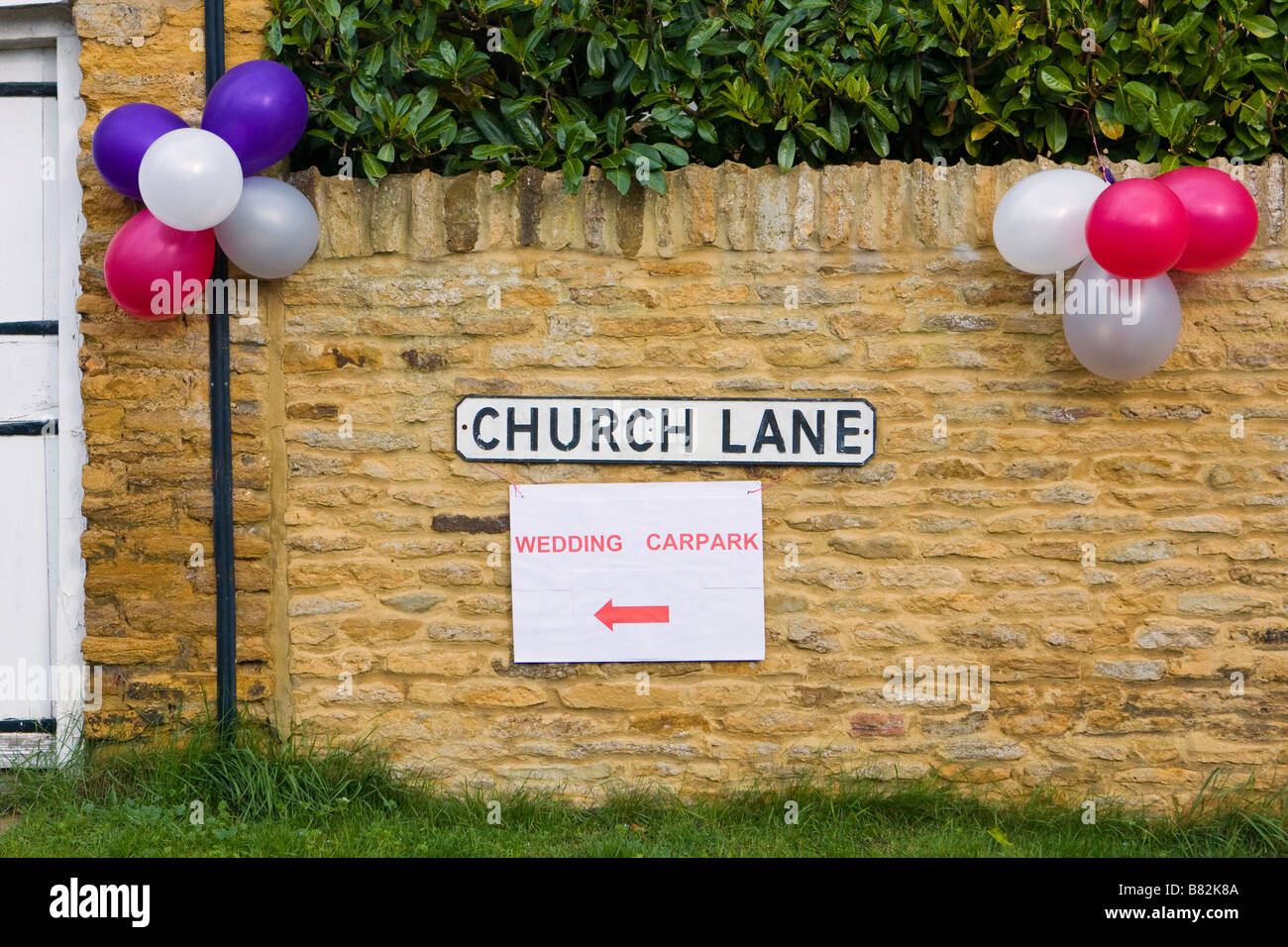 Signage to a wedding on Church Lane, Pitsford, Northampton Stock Photo