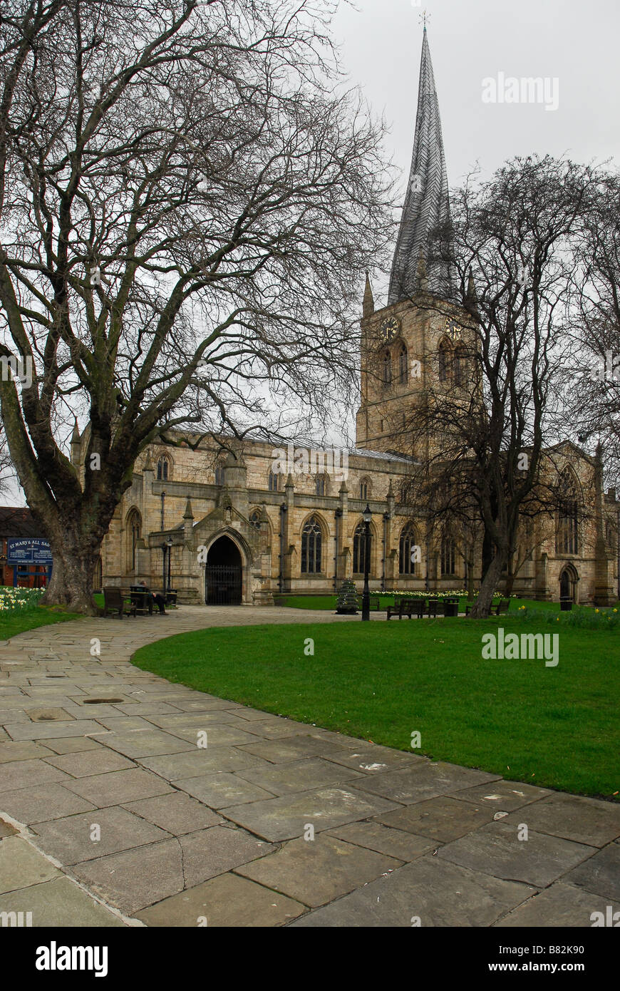 The Crooked Spire in chesterfield in the Spring Stock Photo