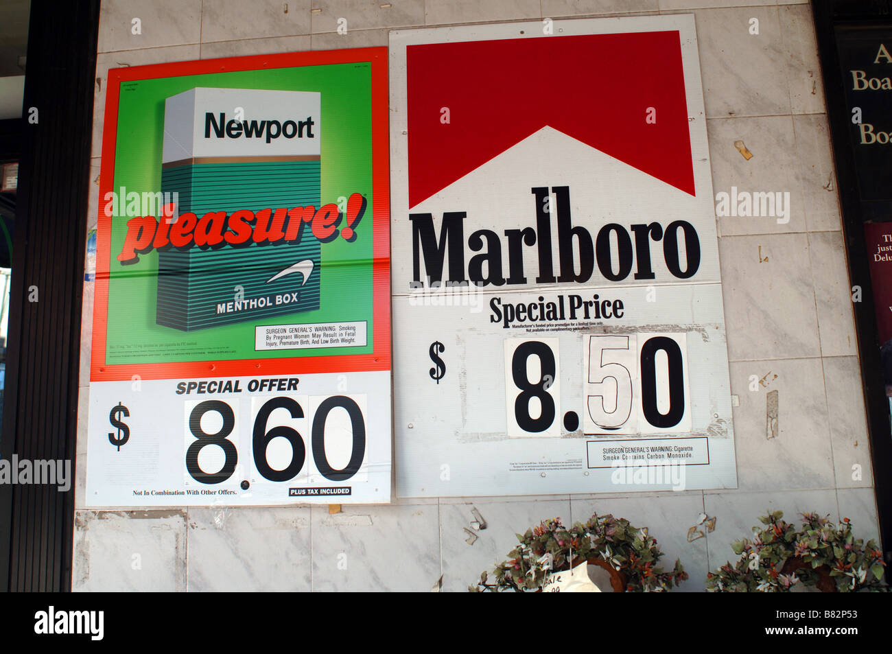 Advertisement for cigarettes on the wall of a grocery store in the