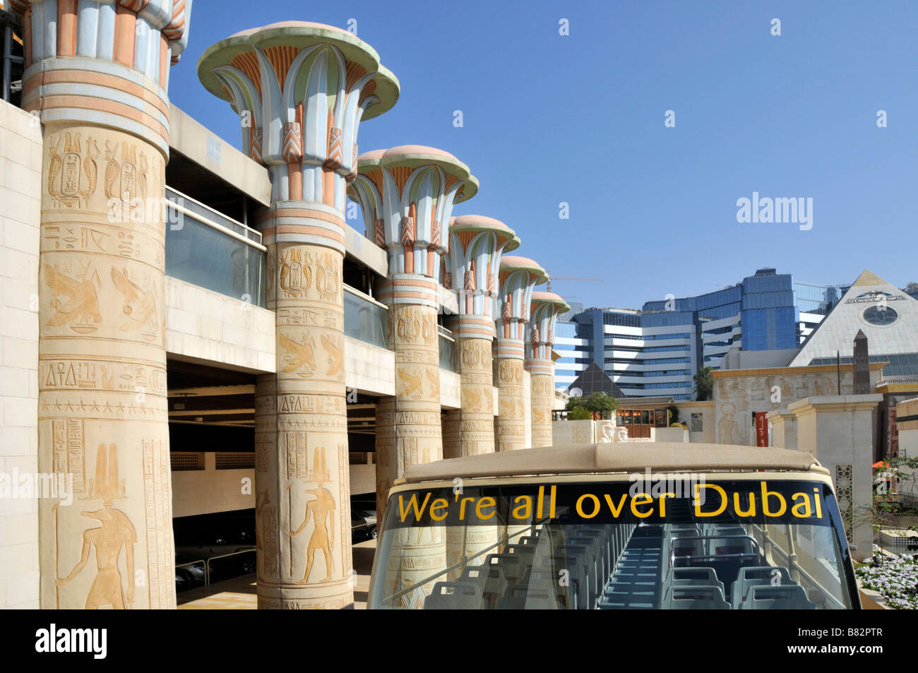 Big Bus Tour Company operating in Dubai from bus stop at the Pyramid