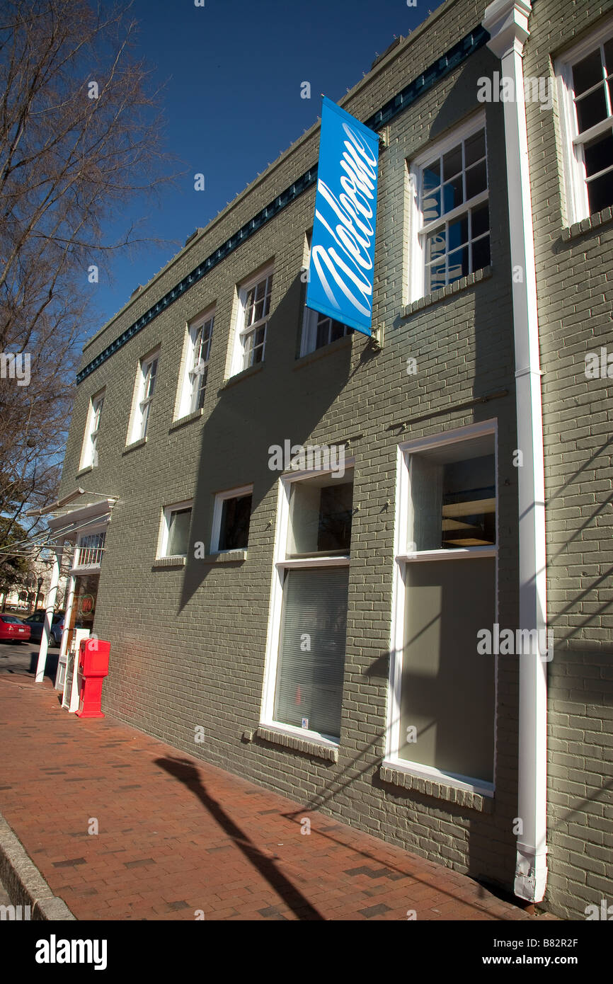 A bright alley in Raleigh with a Welcome sign  Stock Photo
