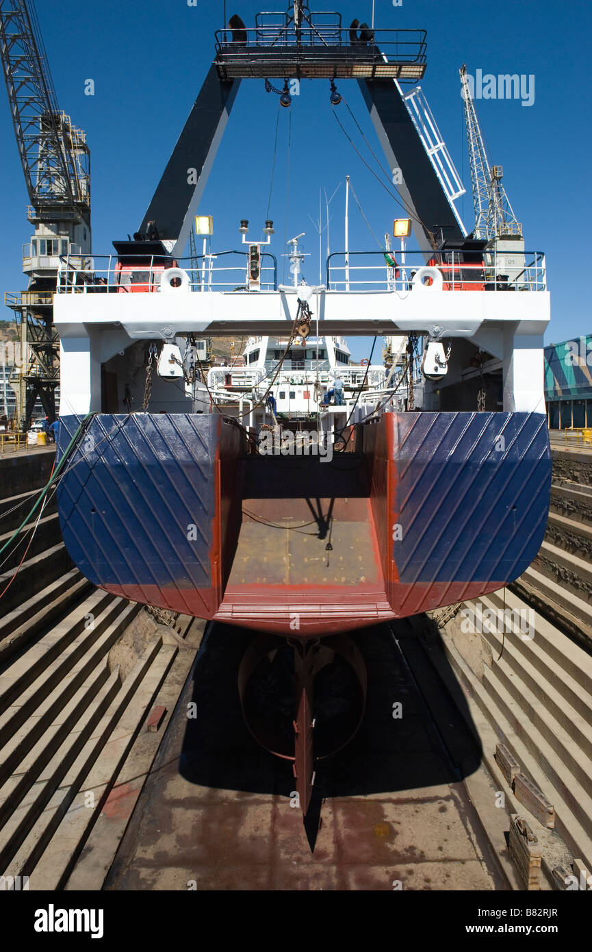 Fish trawler in a dry dock in Cape Town South Africa Stock Photo
