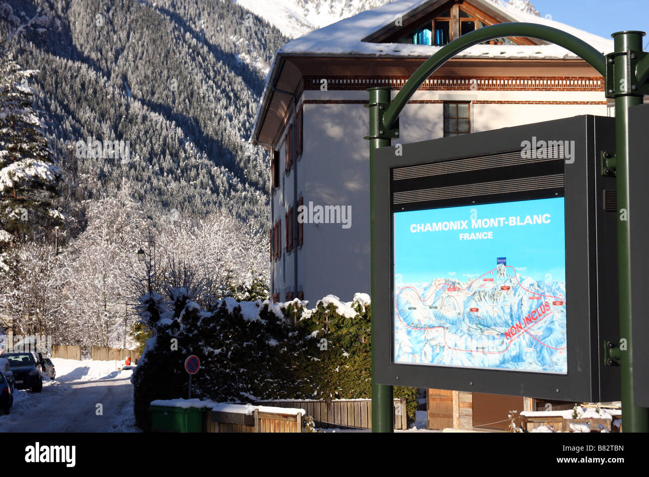 Tourist information board in Chamonix Mont Blanc, Rhône Alps, France Stock Photo