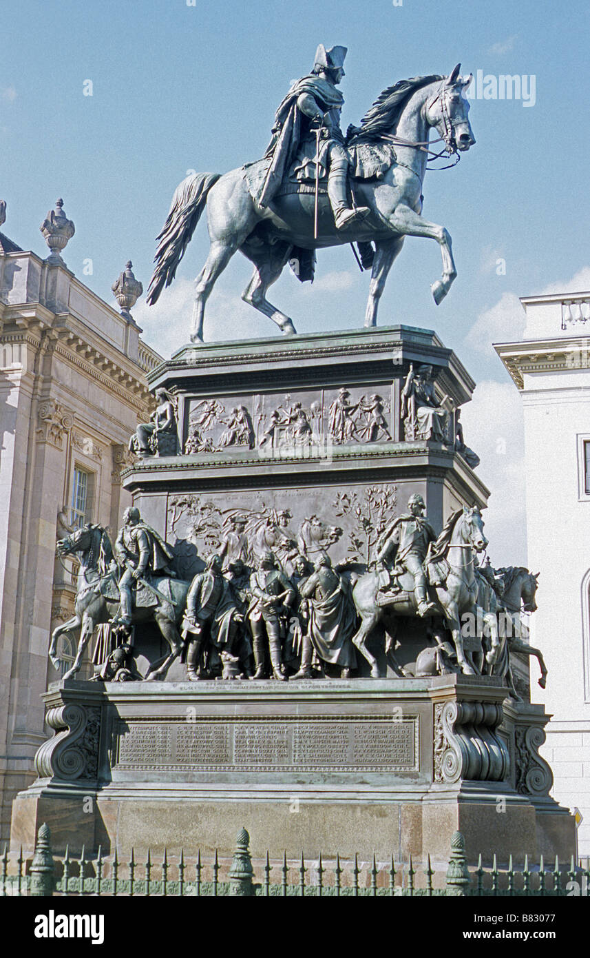 Berlin, Equestrian Statue of Frederick the Great, on Unter den Linden, sculpted by C.D.Rauch. Stock Photo