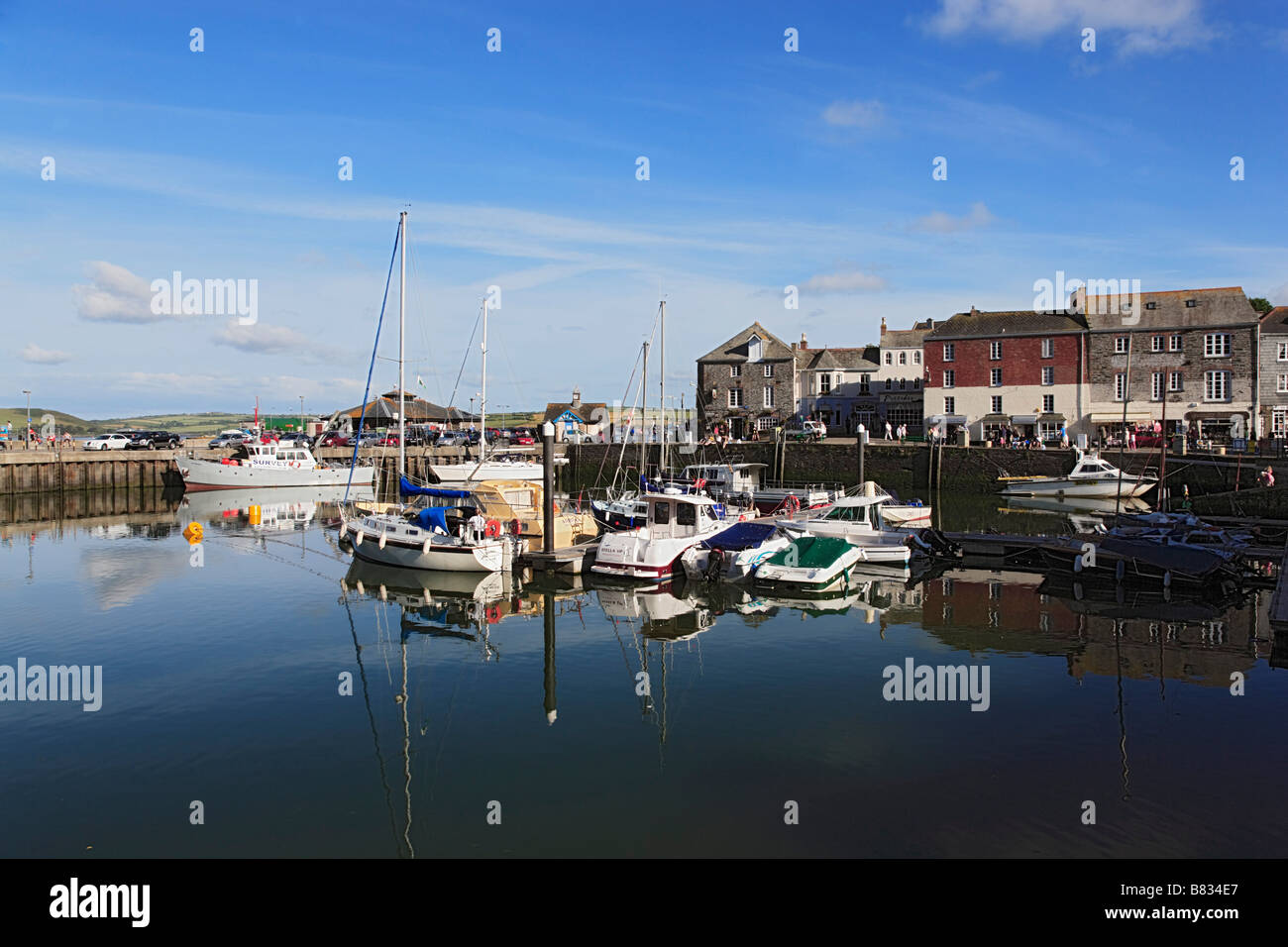 View over harbor and village Padstow Cornwall England United Kingdom Stock Photo
