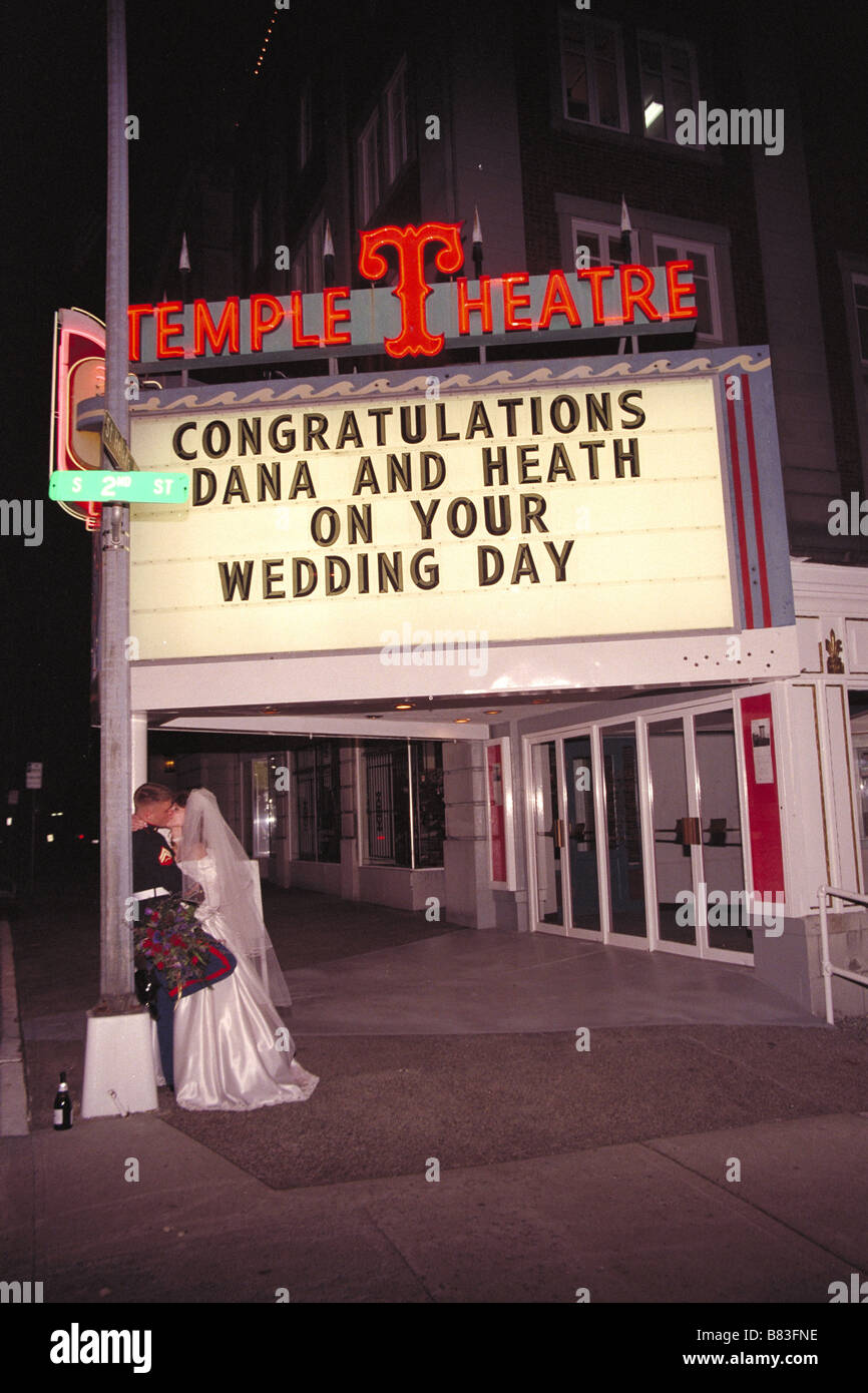 Wedding Couple Kissing  Temple Theater Washington United States Stock Photo