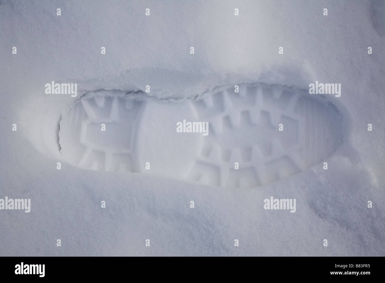 Footprint in the snow, Surrey, England. Stock Photo