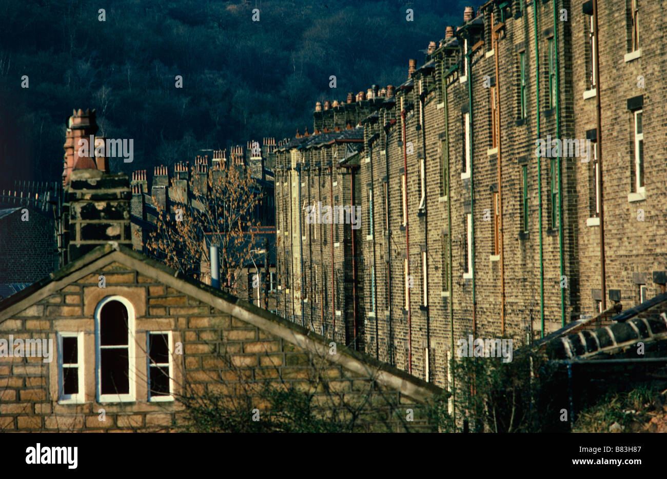 Four storey terraced houses Hebden Bridge W Yorkshire UK Stock Photo