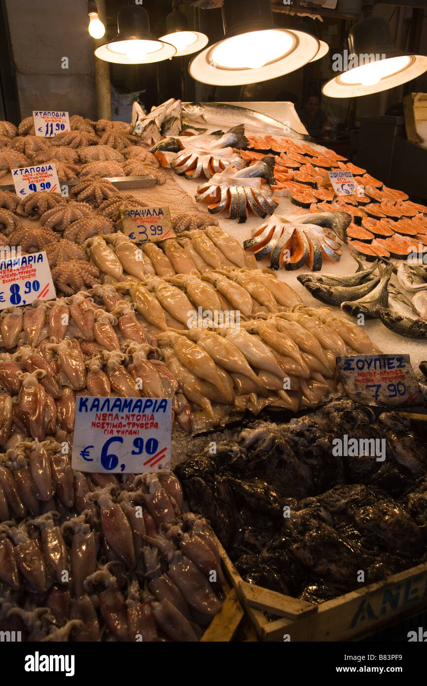 Central Market in Athens, Greece, fish and sea delicacies
