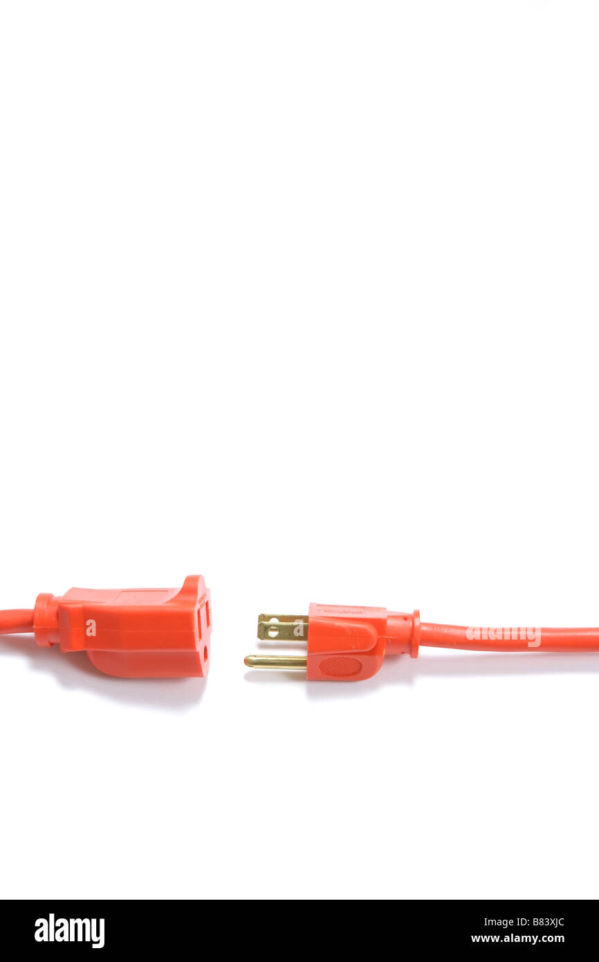 A 100 foot orange extension cord coiled up with a three way splitter