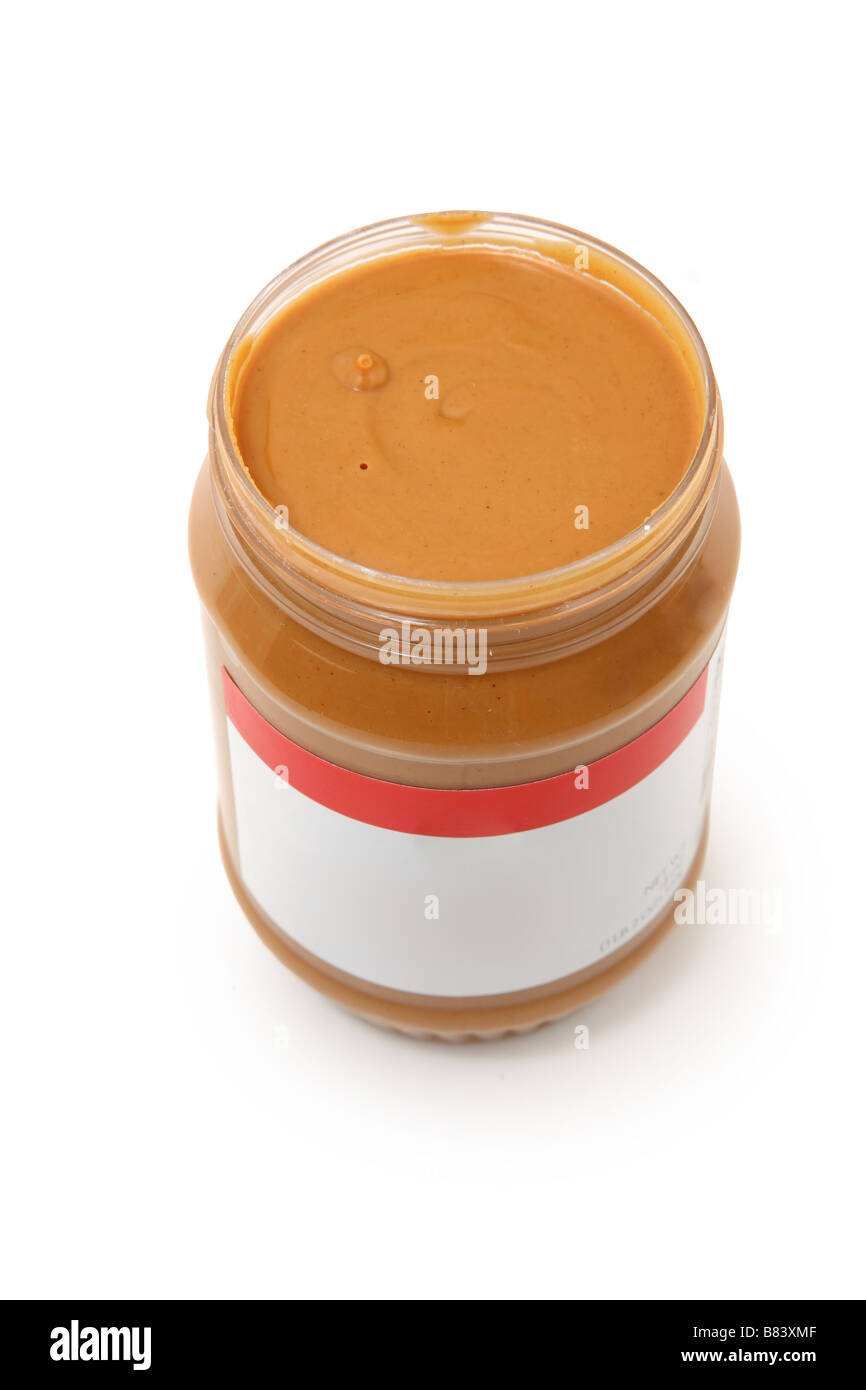 Open Jar of Creamy Peanut Butter over white Stock Photo Alamy