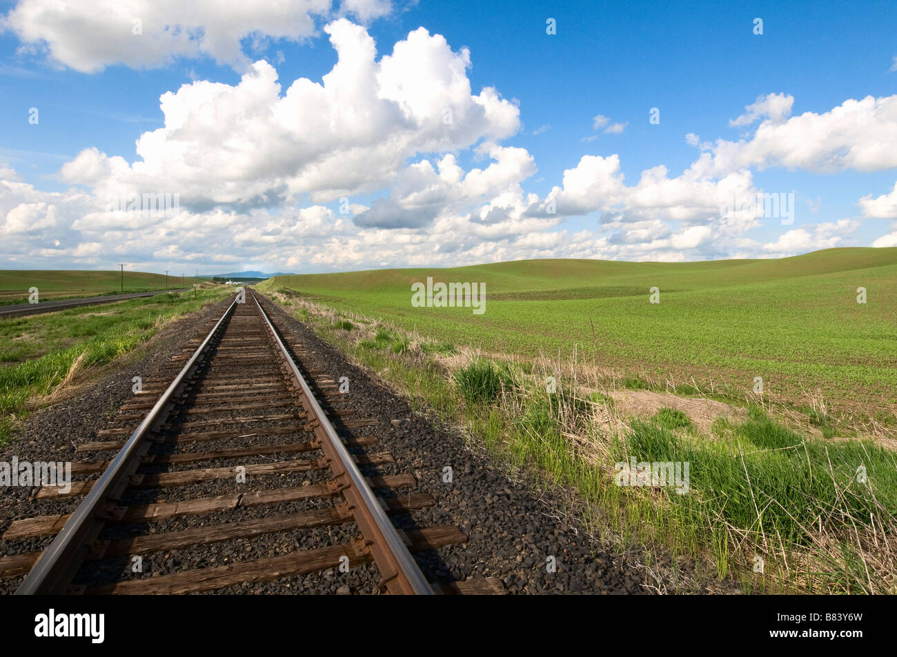 Railroad tracks, near Spangle, Washington, USA Stock Photo