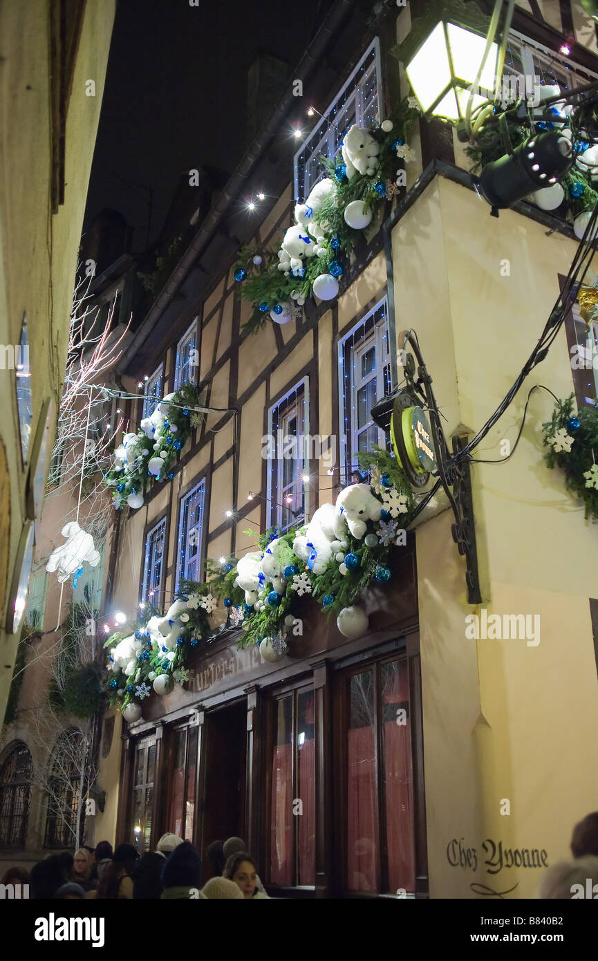 House with Christmas decoration, Strasbourg, Alsace, France Stock Photo