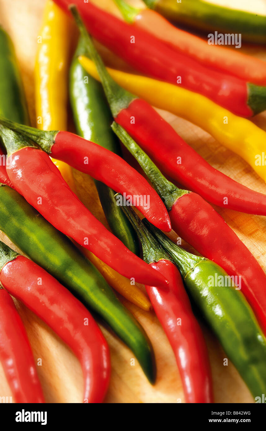 Chillie Peppers Red Green Yellow Stock Photo