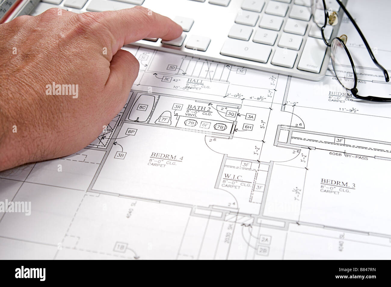 Modern architect s office with blueprint and computer keyboard Stock ...