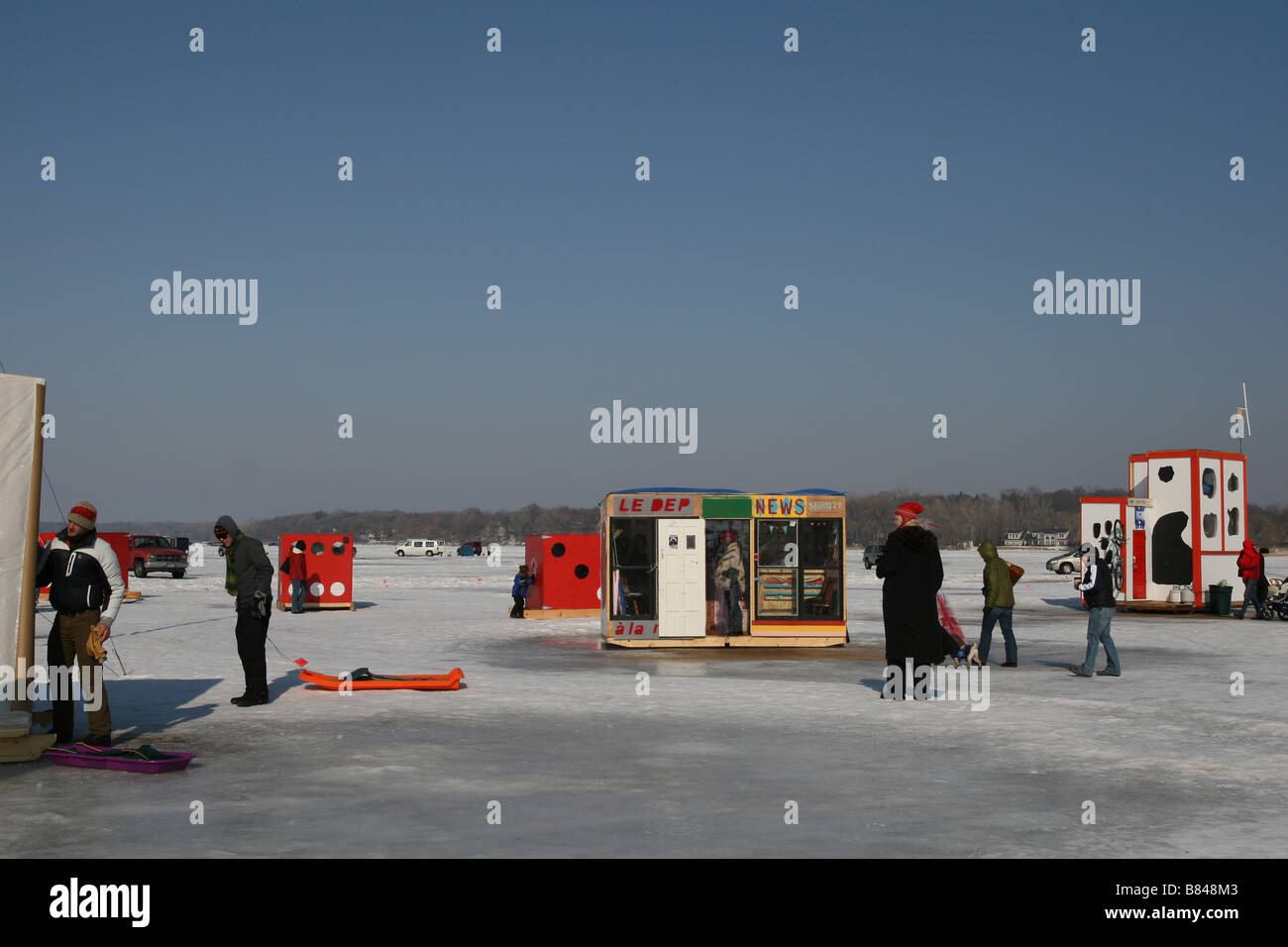 The Art Shanty Project on Medicine Lake in Minneapolis, Minnesota. Stock Photo