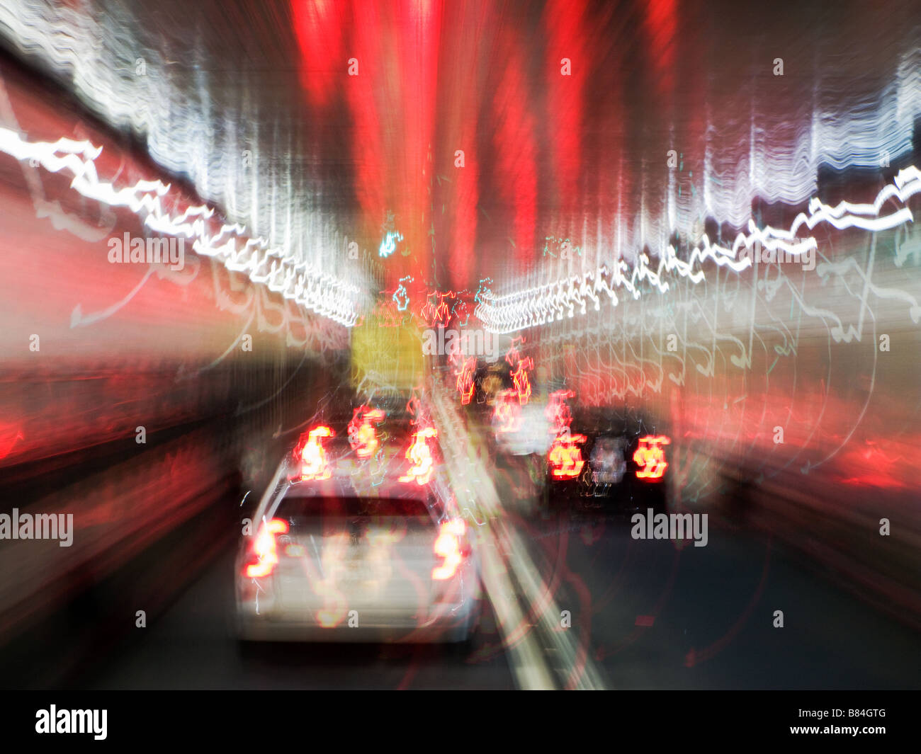 Traffic inside the Lincoln Tunnel into Midtown Manhattan New York New York Stock Photo