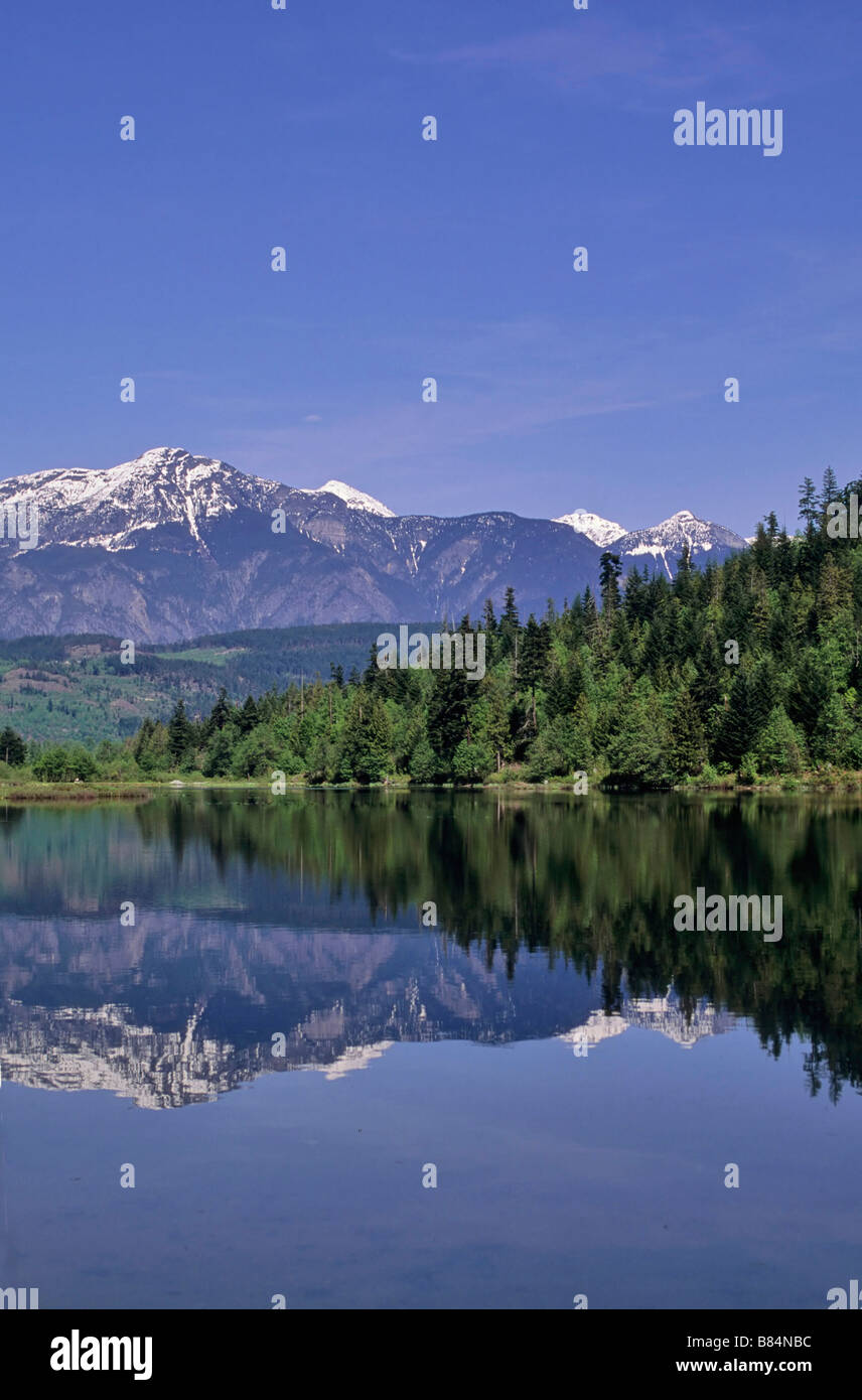 One Mile Lake, near Pemberton, BC with Cayoosh Range behind Stock Photo