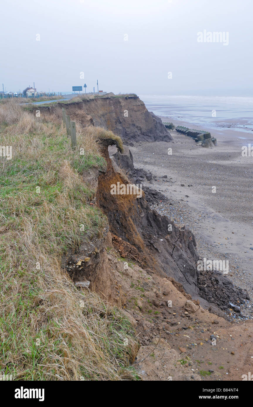 Coastal erosion on the east coast at Ulrome, East Yorks UK Stock Photo