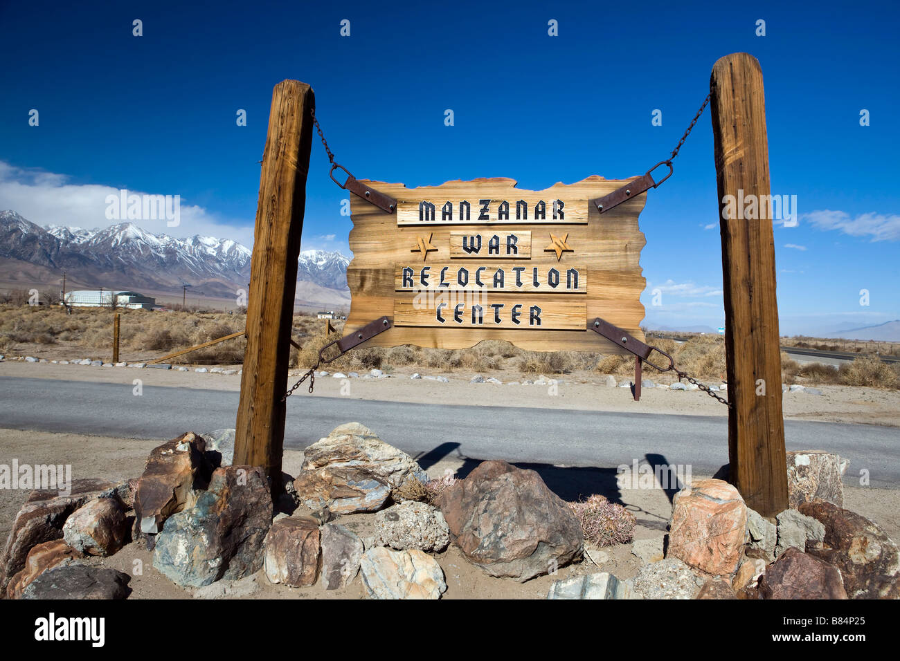Sign for Manzanar National Historic Site Independence California Stock Photo