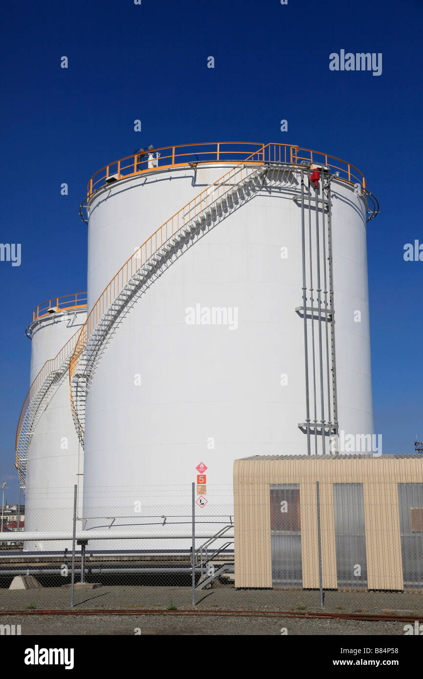 Fuel storage tank, Timaru,Canterbury,South Island,New Zealand Stock Photo
