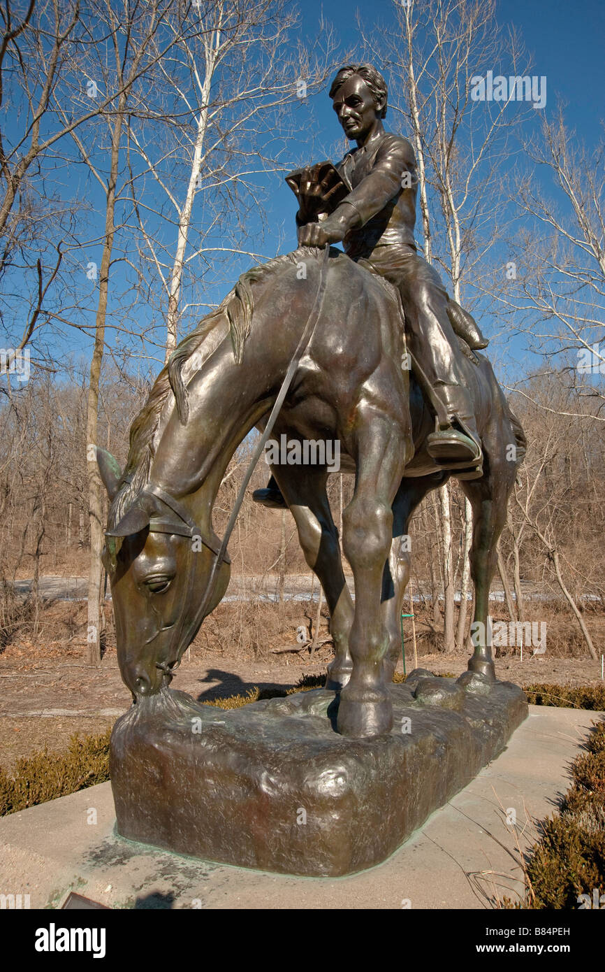 Abraham Lincoln statue at New Salem showing him on horseback as a young